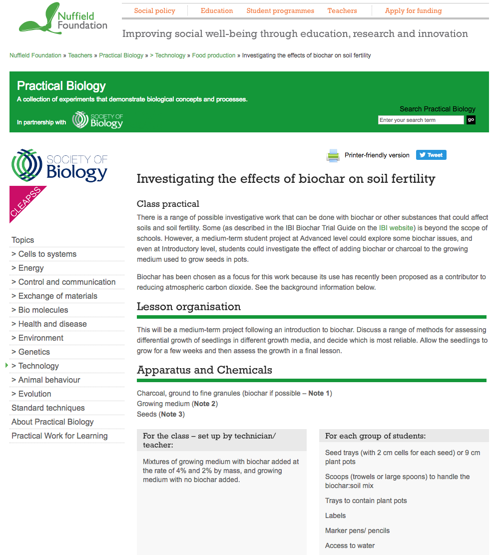 Investigating the Effects of Biochar on Soil Fertility Lesson Plan