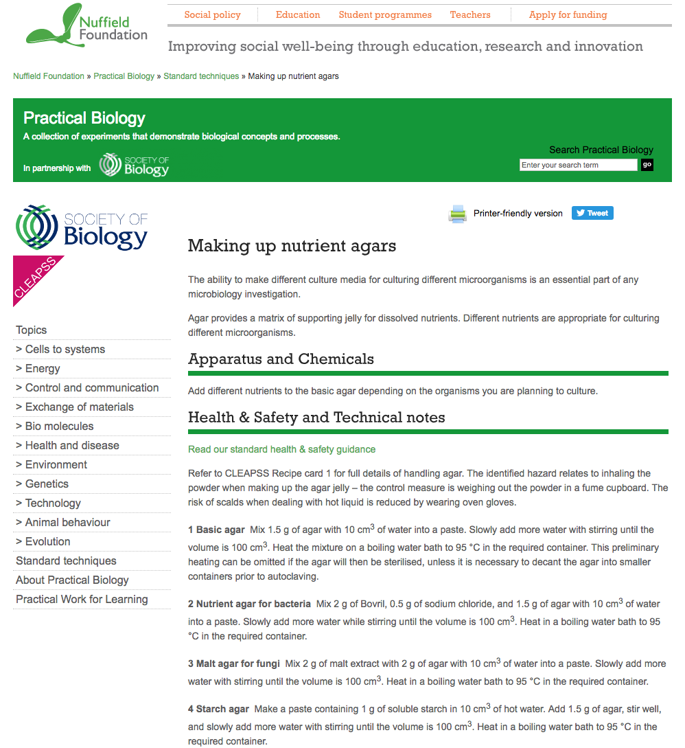 Making Up Nutrient Agars Lab Resource