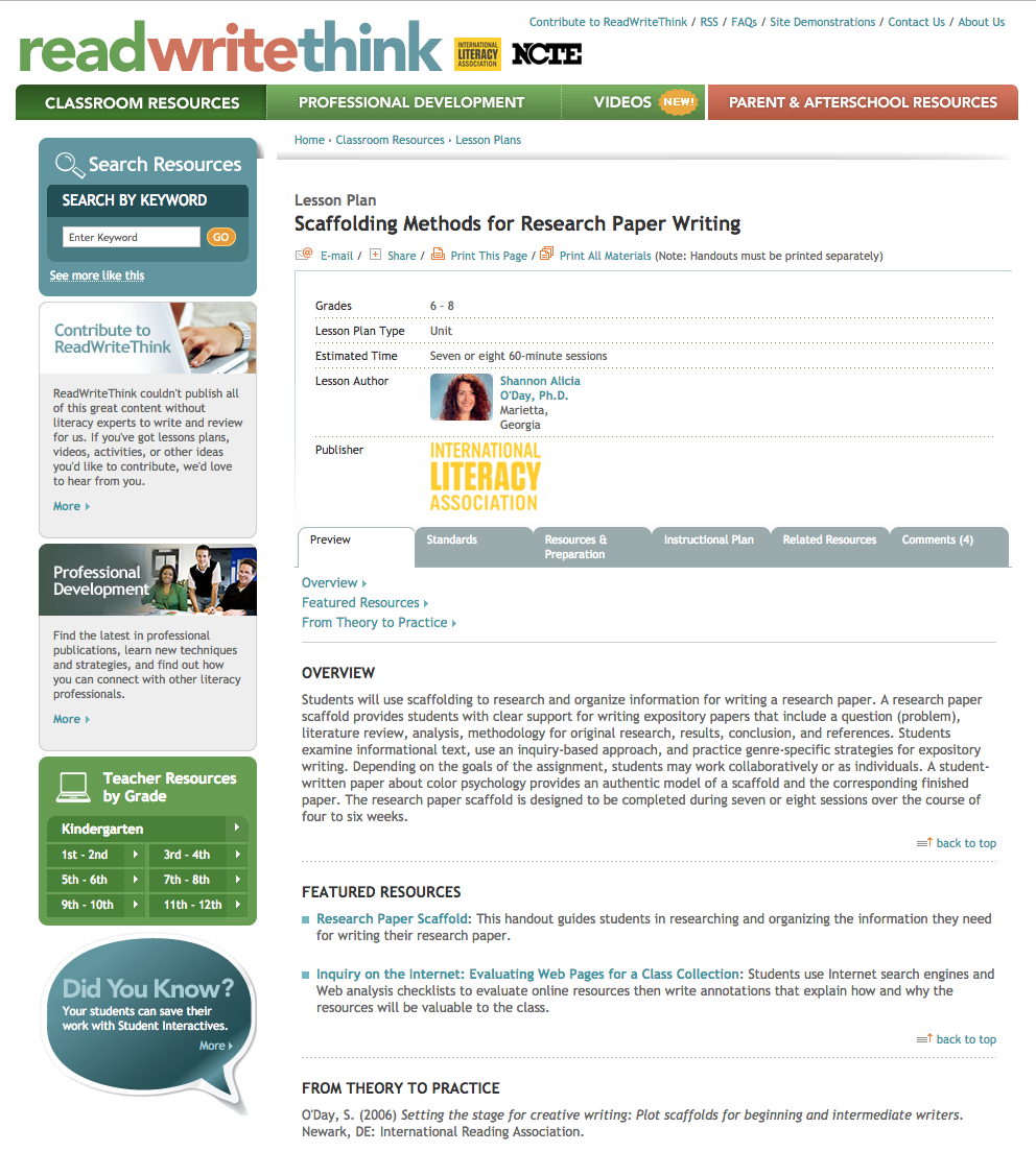 Scaffolding Methods for Research Paper Writing Unit Plan