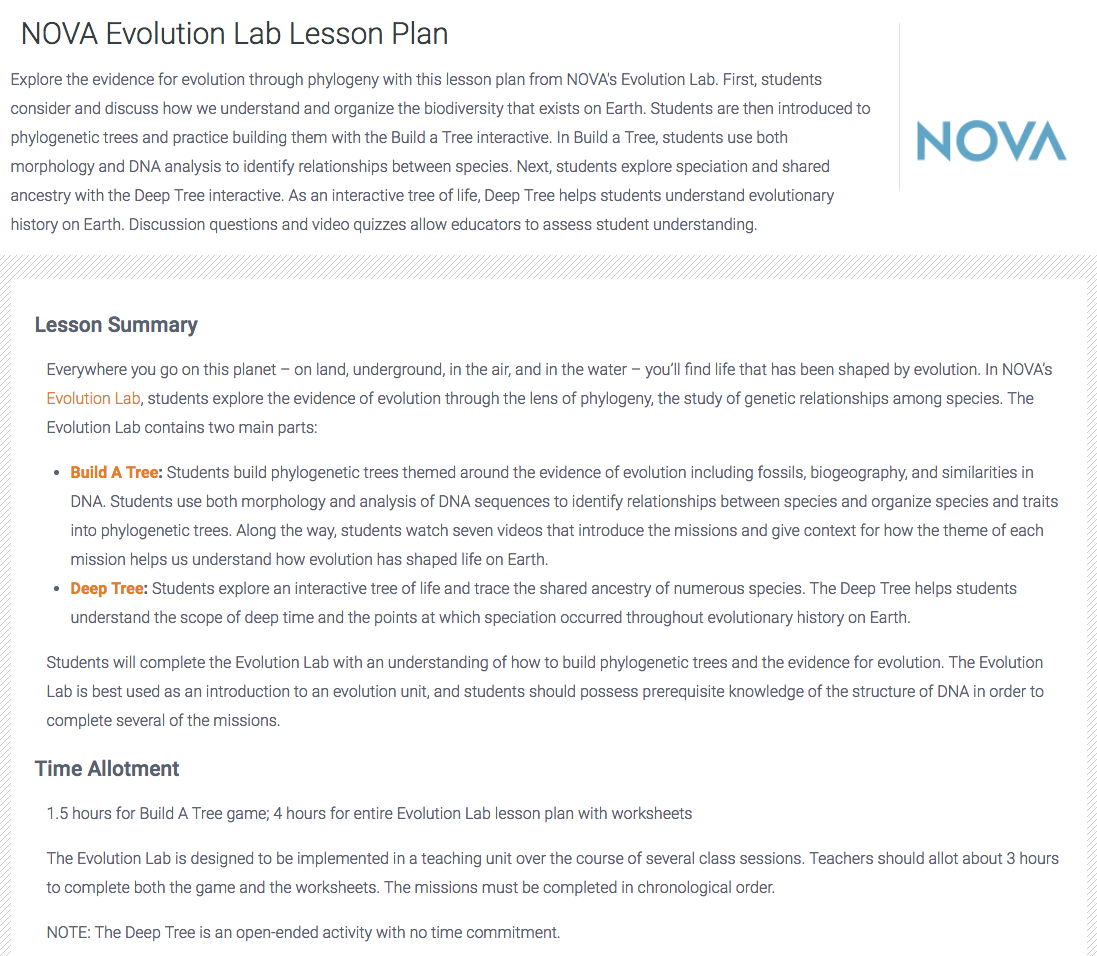NOVA Evolution Lab Lesson Plan Lesson Plan