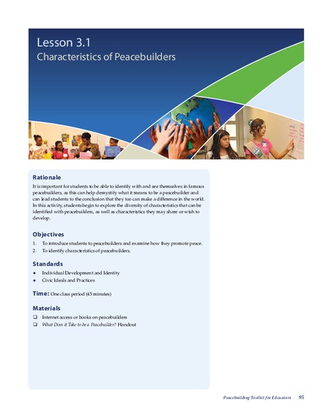 Characteristics of Peacebuilders Lesson Plan