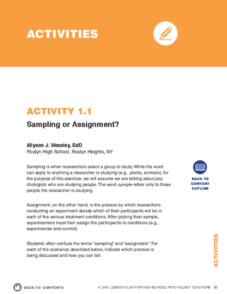Sampling or Assignment? Activity