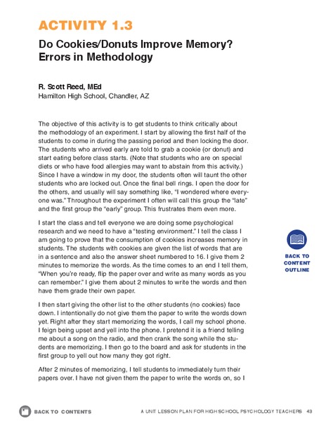 Do Cookies/Donuts Improve Memory? Errors in Methodology Activity