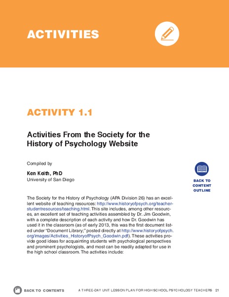 Activities from the Society for the History of Psychology Website Activity