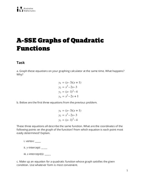 Graphs of Quadratic Functions Assessment