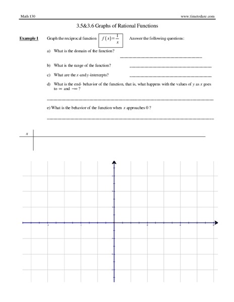 Graphs of Rational Functions Worksheet