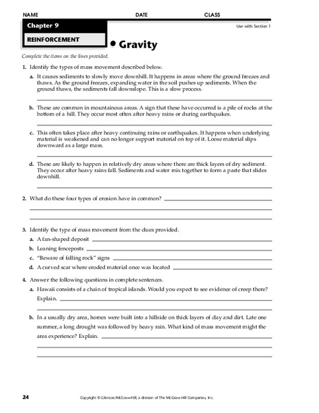 Gravity Worksheet