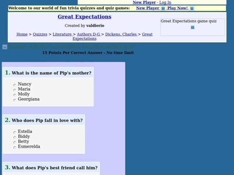 Great Expectations: Fun Trivia Quiz Worksheet