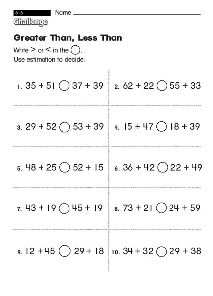 Greater Than, Less Than Worksheet
