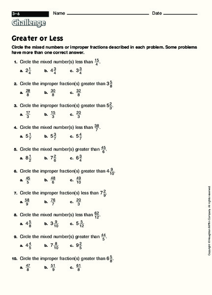 Greater or Less Worksheet