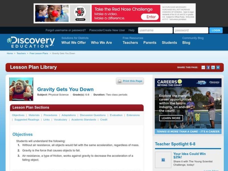 Gravity Gets You Down Lesson Plan