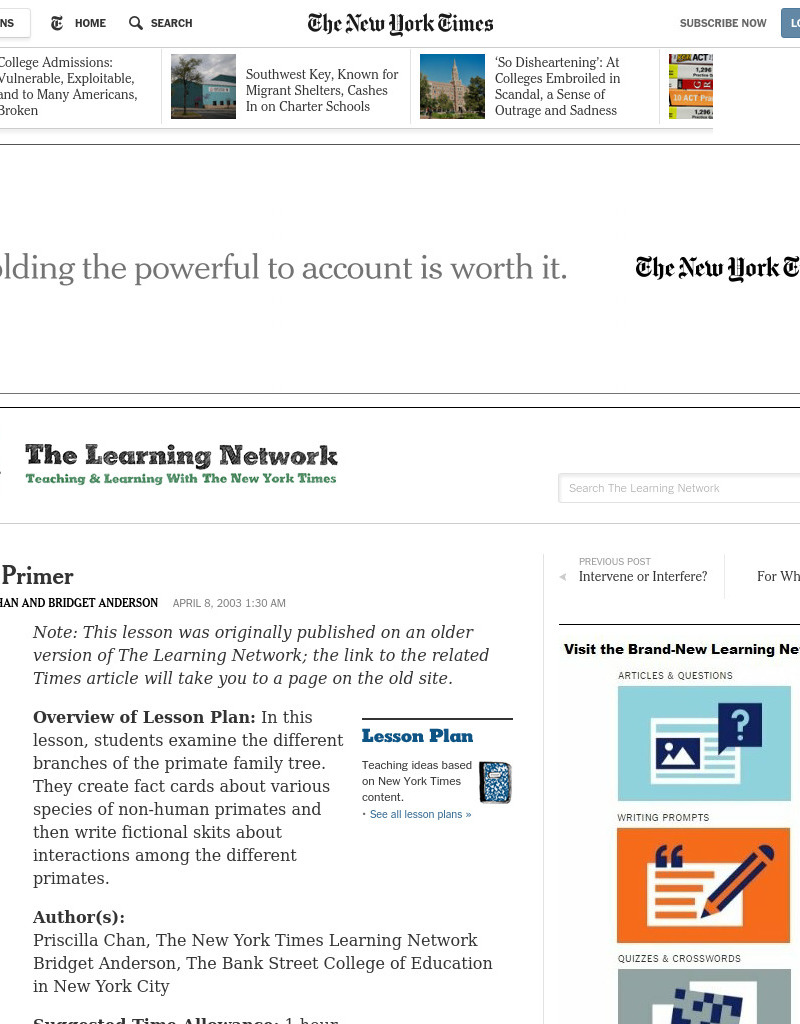 Primate Primer Lesson Plan