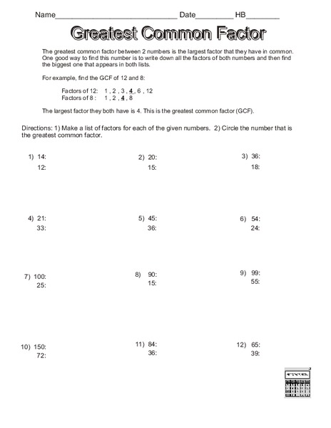 Greatest Common Factor Lesson Plan