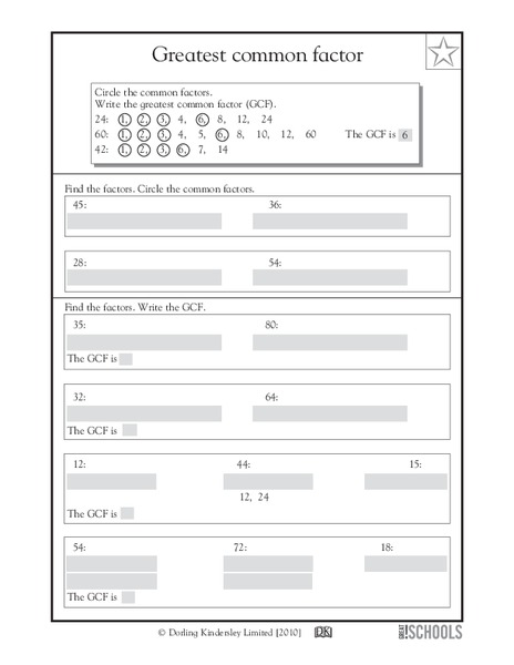 Greatest Common Factor Worksheet