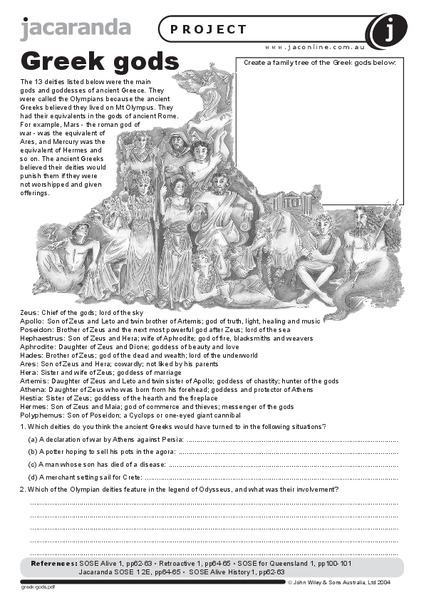 Greek Gods Worksheet