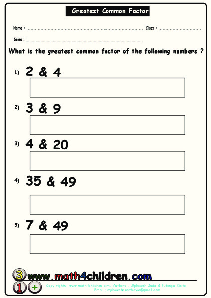 Greatest Common Factor Worksheet