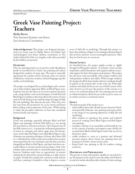 Greek Vase Painting Project Lesson Plan