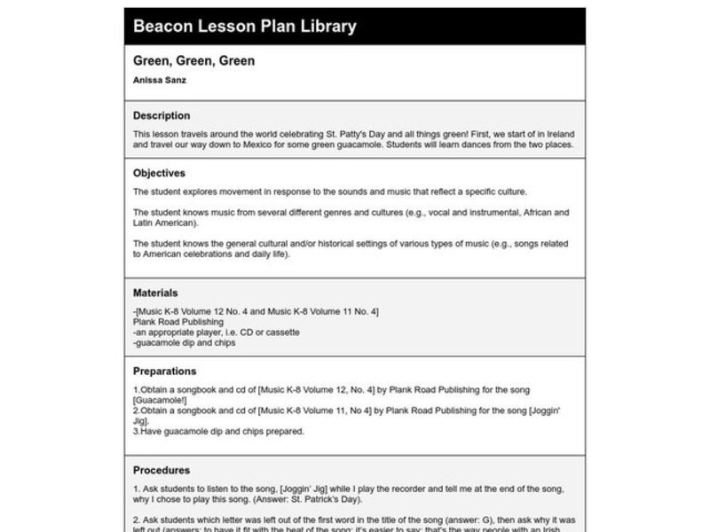 Green, Green, Green Lesson Plan