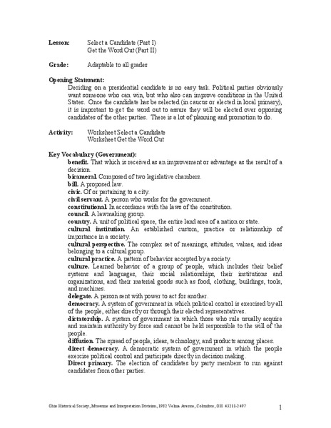 Select a Candidate and Get the Word Out Lesson Plan