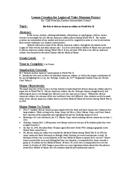 The Role of African American soldiers in World War II Lesson Plan