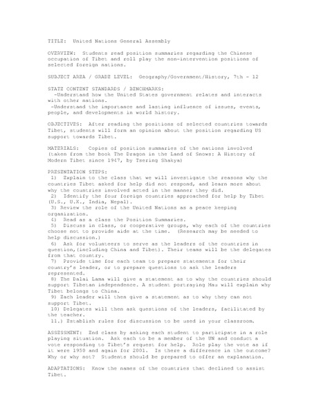 United Nations General Assembly Lesson Plan