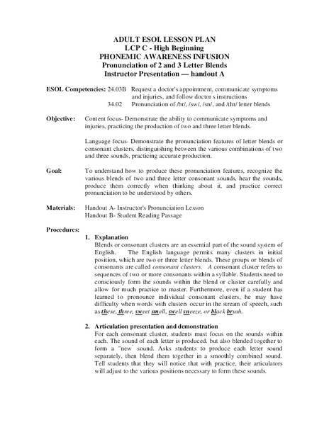 Phonemic Awareness Infusion Lesson Plan