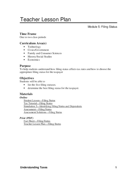 Filing Status Lesson Plan