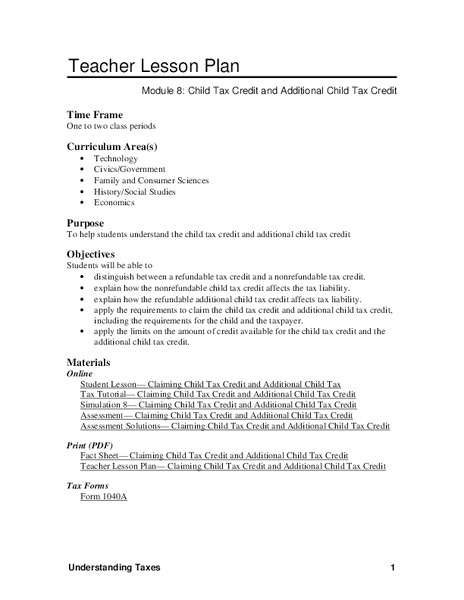 Module 13-Claiming Child Tax Credit Lesson Plan