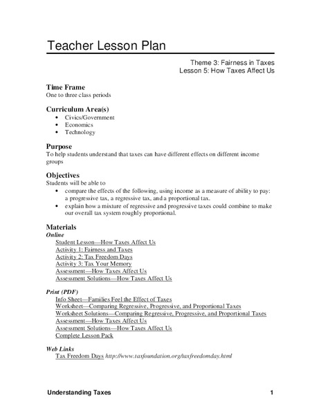 Fairness in Taxes: How Taxes Affect Us Lesson Plan