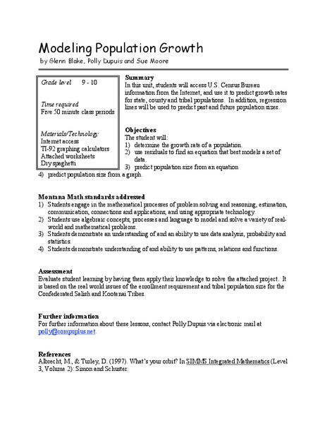 Modeling Population Growth Lesson Plan