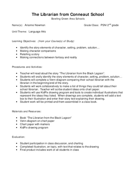 The Librarian from Conneaut School Lesson Plan