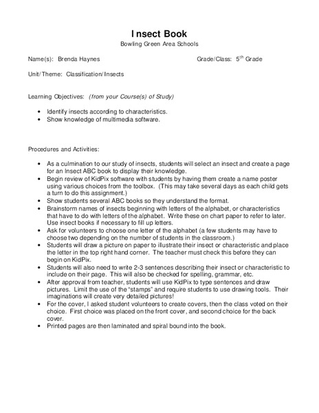 Insect Book Lesson Plan