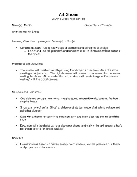 Art Shoes Lesson Plan