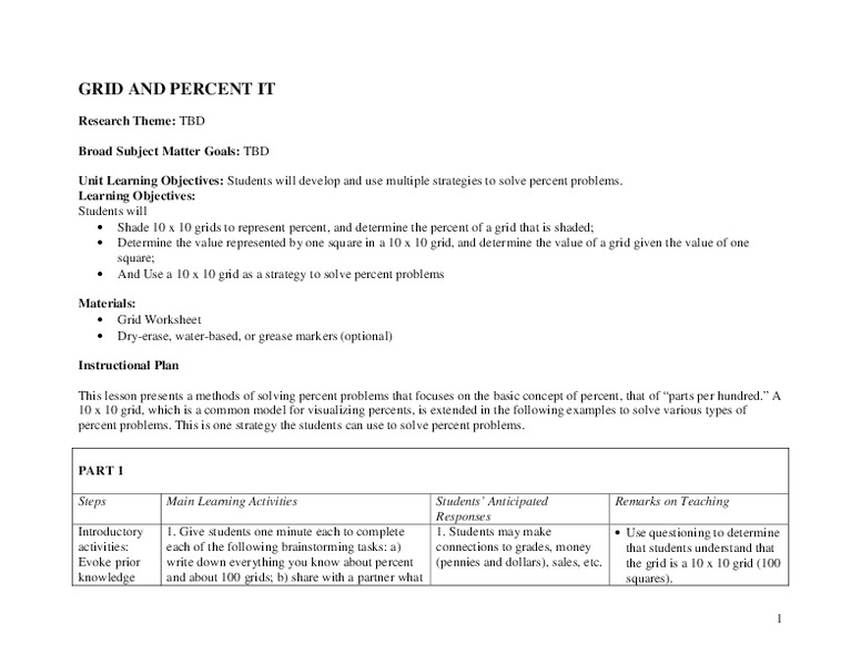 Grid and Percent It Lesson Plan