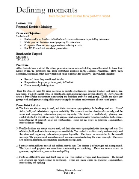 Personal Decision Making Lesson Plan