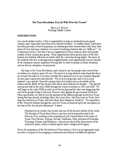 The Texas Revolution: Exactly Who Were The Texans? Lesson Plan