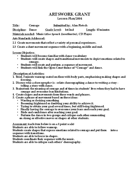 Courage Lesson Plan
