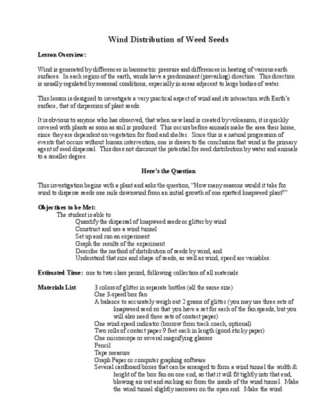 Wind Distribution of Weed Seeds Lesson Plan