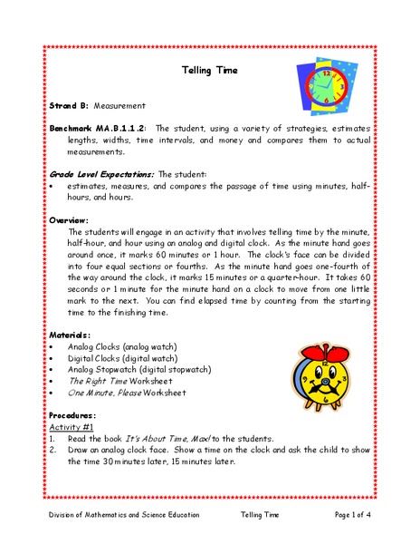 Telling Time Lesson Plan