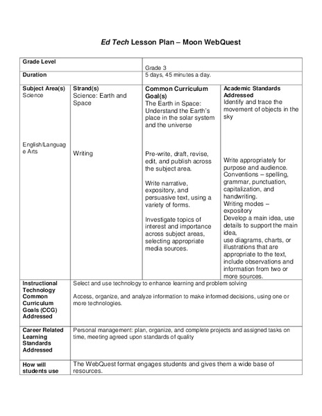 Moon WebQuest Lesson Plan