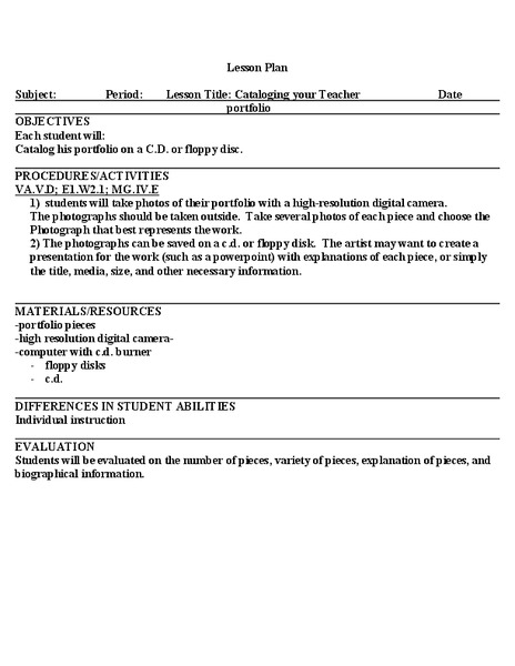 Cataloging Your Teacher Portfolio Lesson Plan