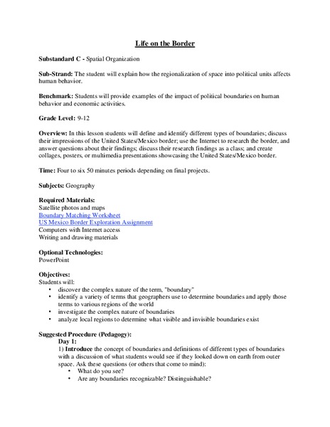 Life on the Border Lesson Plan
