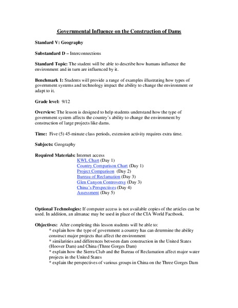 Governmental Influence on the Construction of Dams Lesson Plan