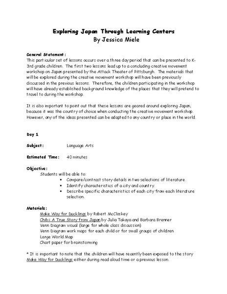 Exploring Japan Through Learning Centers Lesson Plan