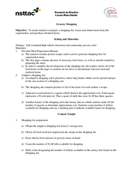 Grocery Shopping Lesson Plan
