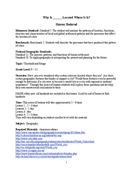 Why Is ______ Located Where It Is? Lesson Plan