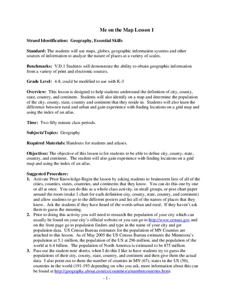 Me on the Map Lesson 1 Lesson Plan