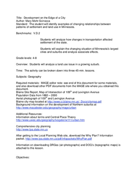 Development on the Edge of a City Lesson Plan