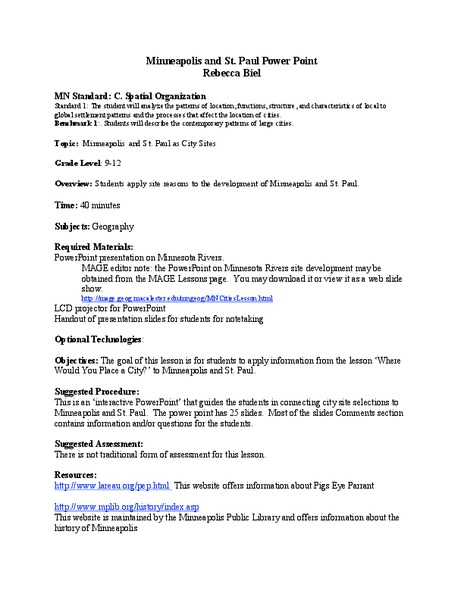 Minneapolis and St. Paul PowerPoint Lesson Plan