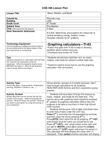 Mean, Median, and Mode Lesson Plan